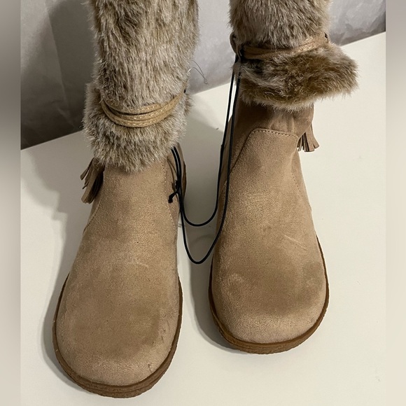 NEW Merona faux suede leather boots w/ faux fur Tan winter snow boots Vegan 6.5 - Picture 6 of 10